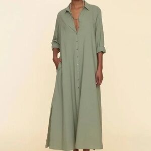 Xirena Boden Green Maxi Shirt Dress
